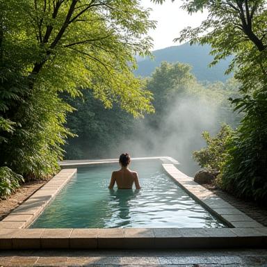 箱根翠巒リゾートのプライベート温泉を楽しむ宿泊客